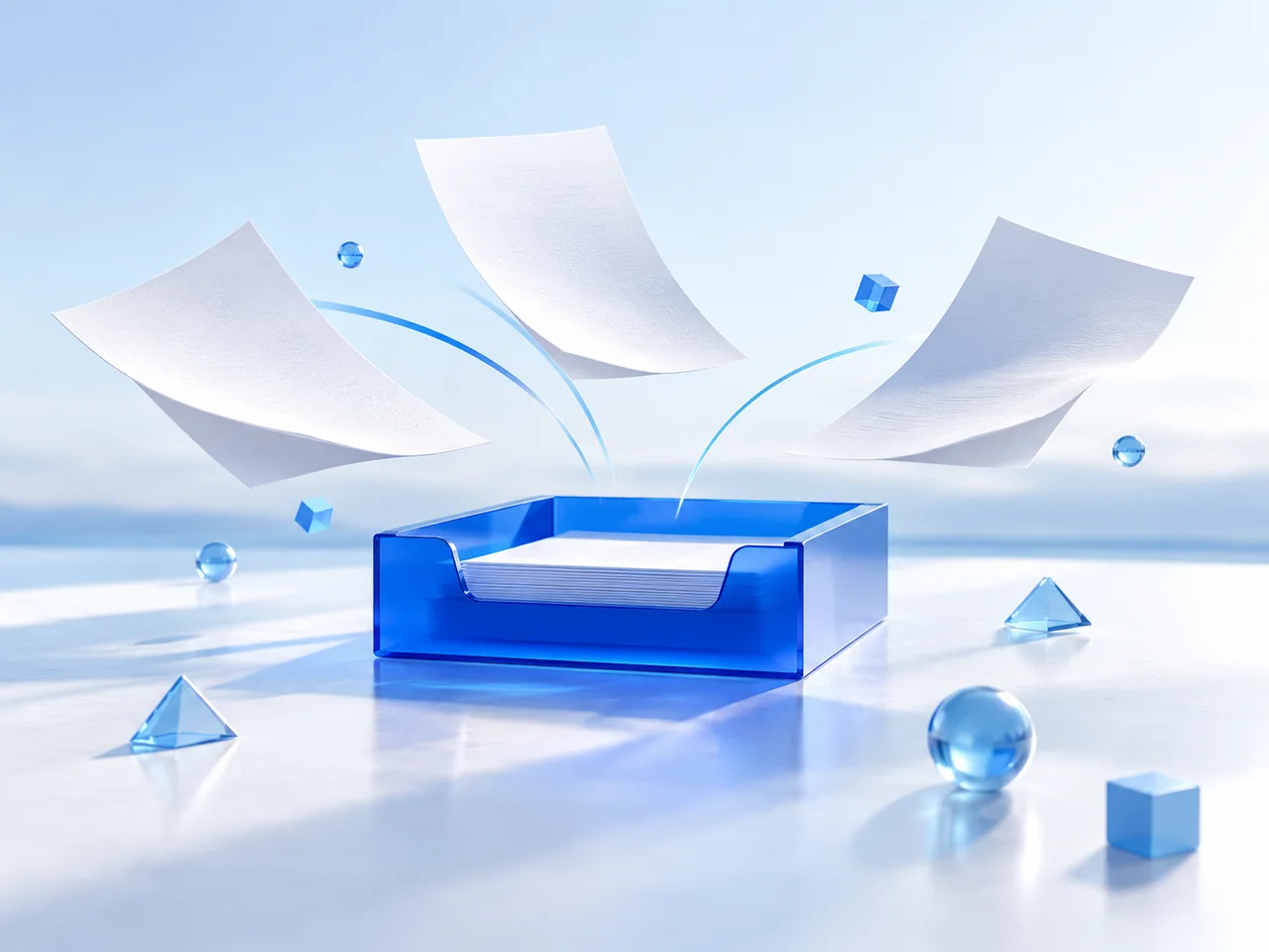 Scattered preparation materials come together in one blue tray.