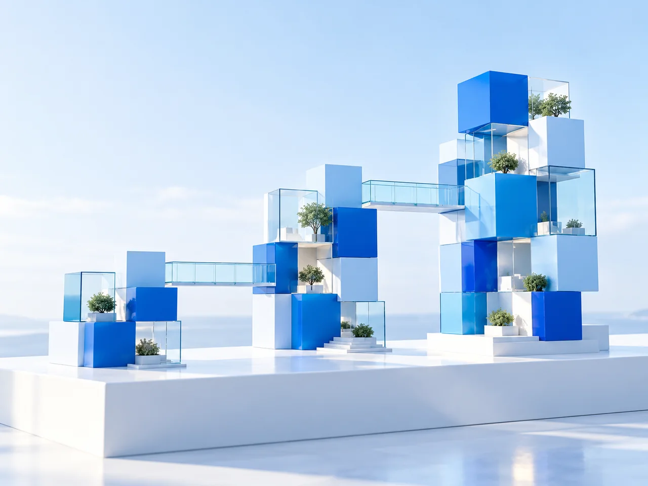 Connected groups of blue structures suggest a coordinated growing business.