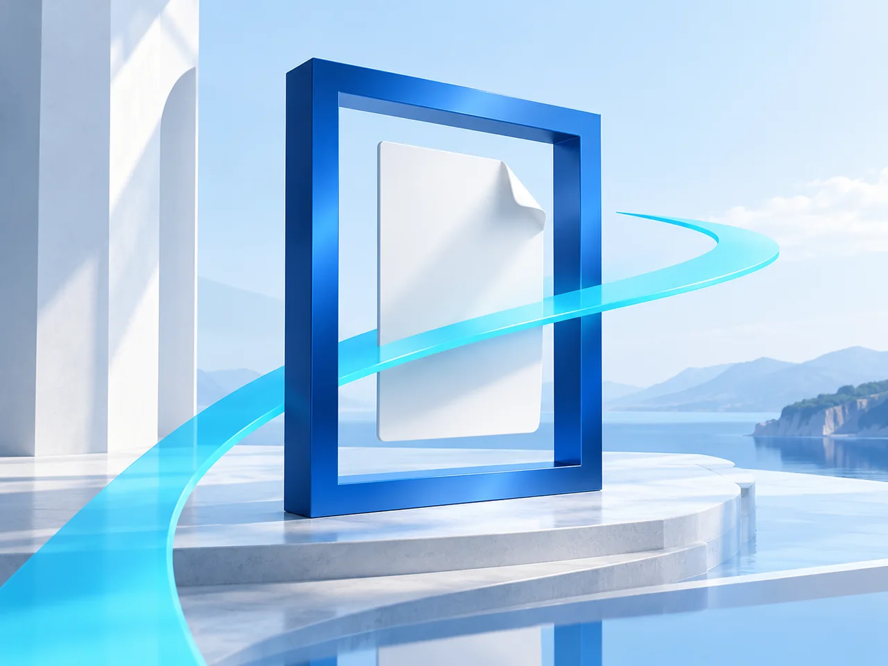 A white document and blue frame illustrate the beginning of a registration journey.